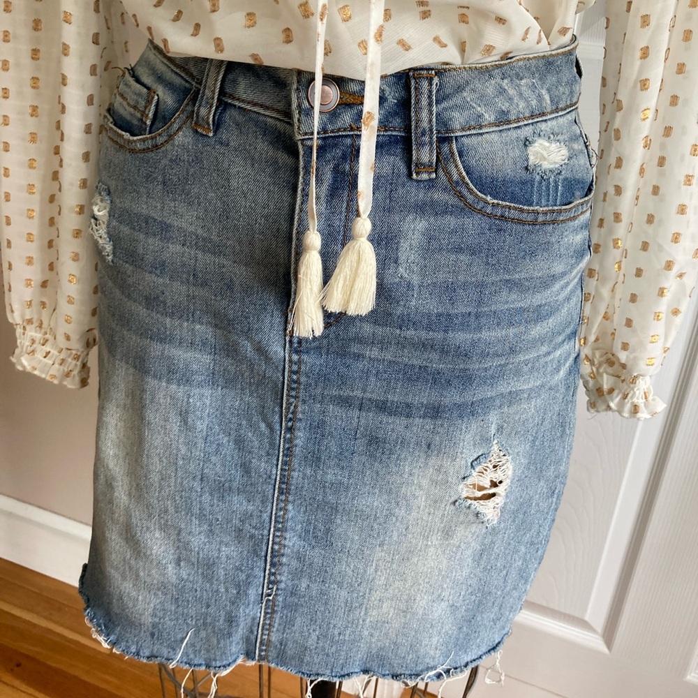 Denim Distressed Skirt